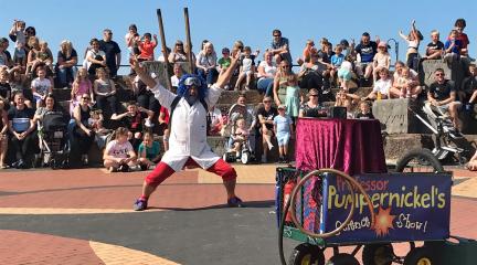 Professor Pumpernickel performing at the amphitheatre at the Dock Museum.