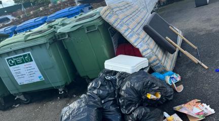 Fly-tipping at the bring suite at Morrisons. Picture shows rubbish bags, an old mattress and furniture that has been illegally dumped