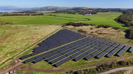 Aerial shot of the solar farm at Sandscale Park in Barrow