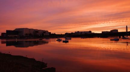 Sunset looking over Walney Channel towards Devonshire Dock Hall.