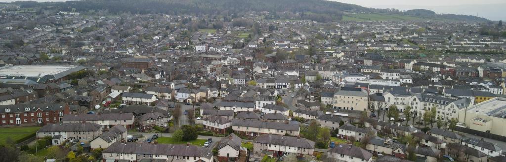 Ariel view looking over houses in Penrith