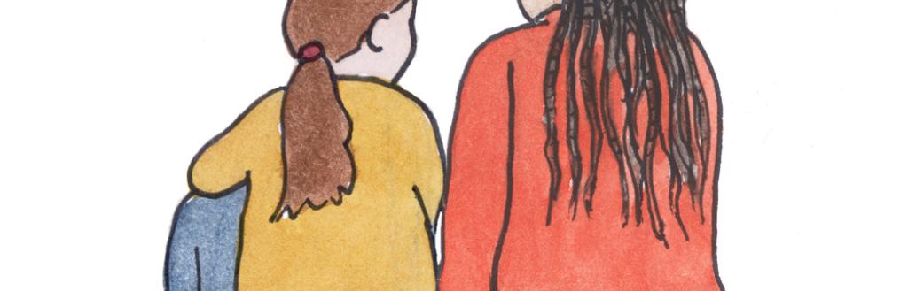 An illustration of an adult speaking with a young person.