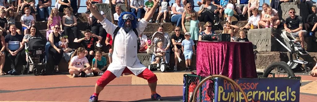 Professor Pumpernickel performing at the amphitheatre at the Dock Museum.