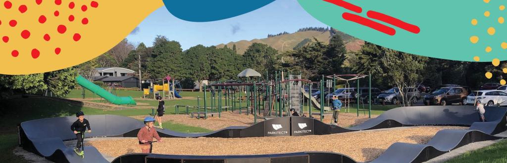 Cycling pump track set up in a park