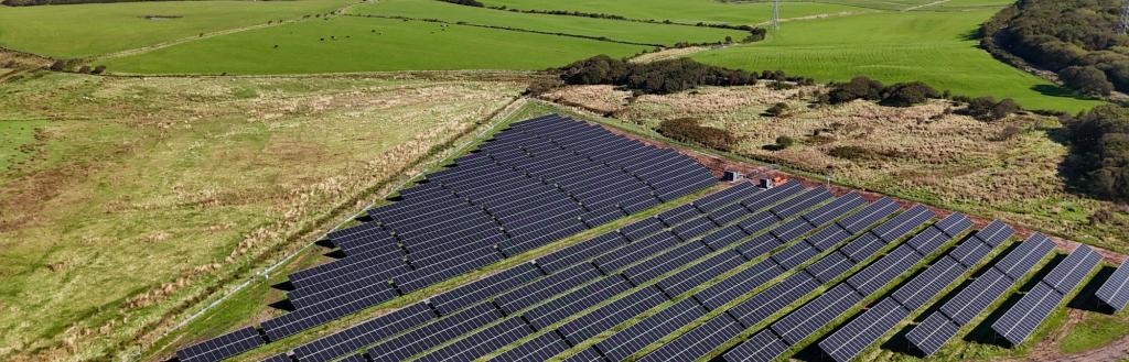 Aerial shot of the solar farm at Sandscale Park in Barrow